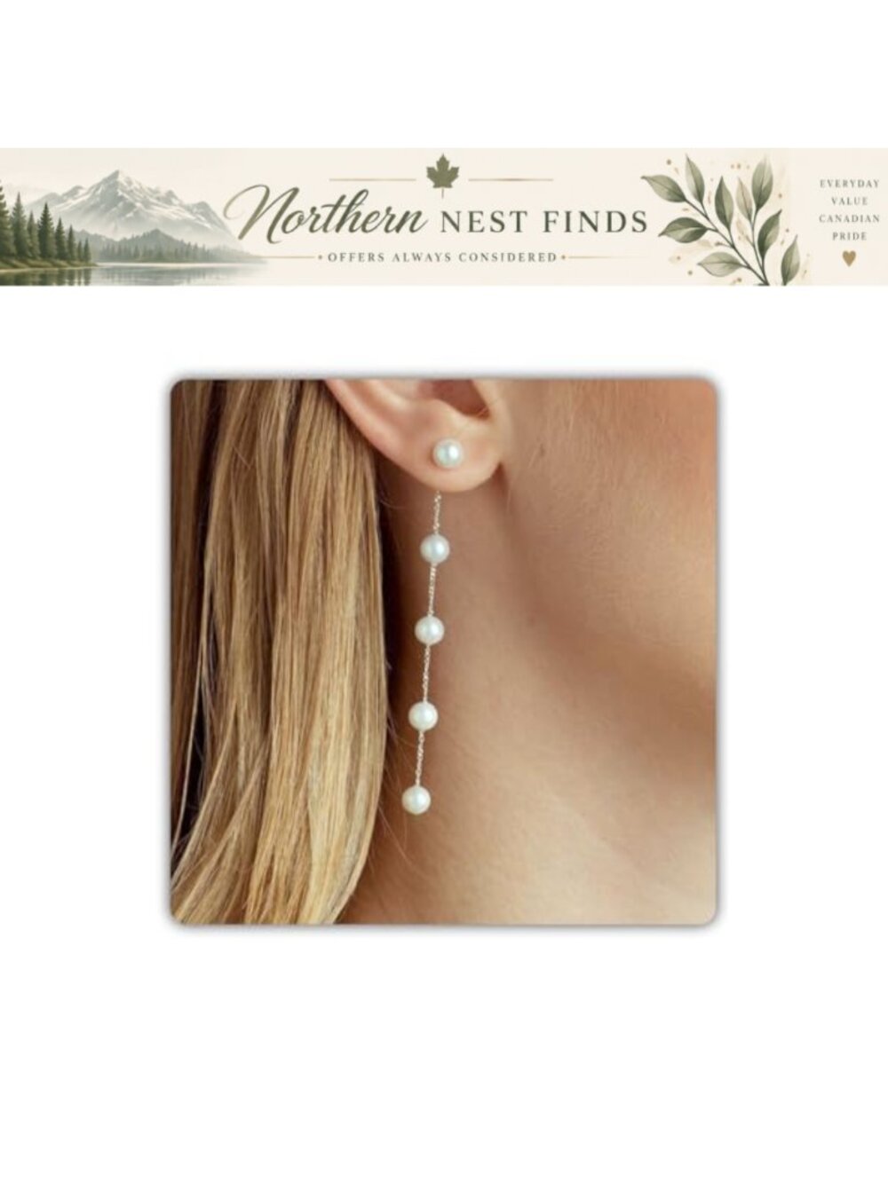 Pearl Drop Earrings Stainless Steel Dangle Wedding Jewelry Two-in-One